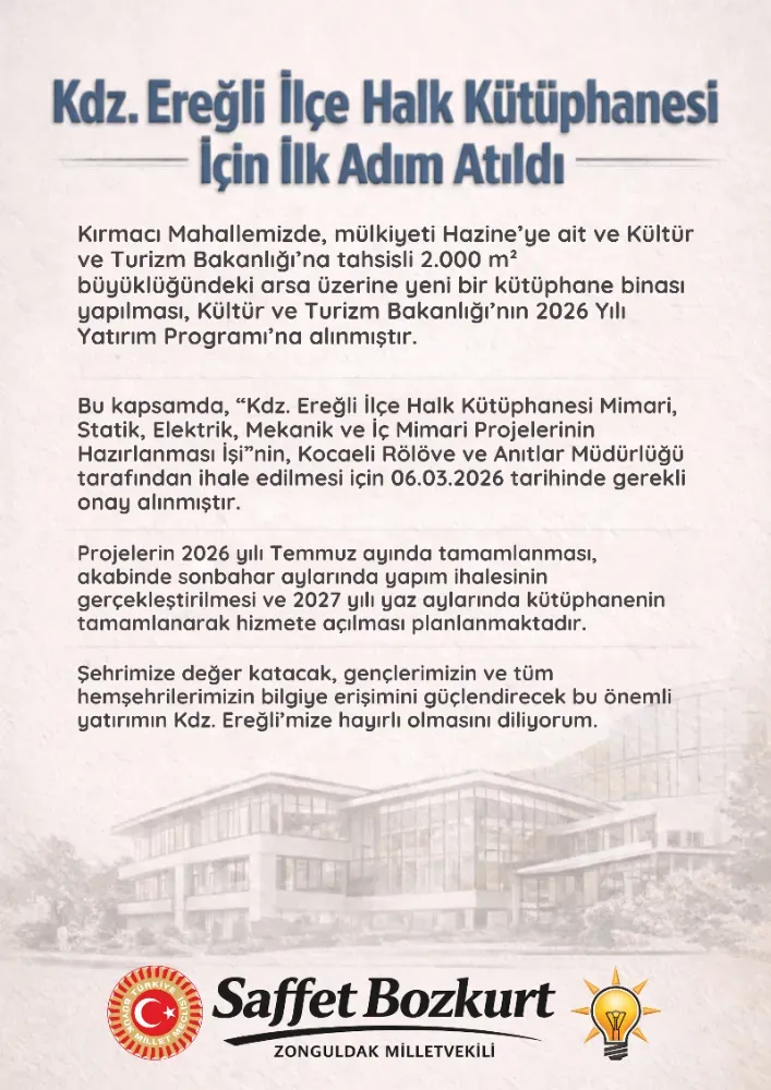 KDZ EREĞLİ’YE YENİ KÜTÜPHANE MÜJDESİ: İLK ADIM ATILDI